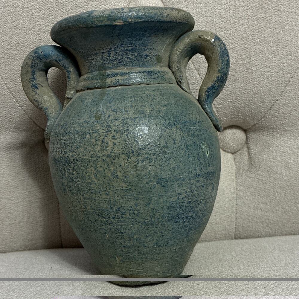Coastal Ceramic Starfish Vase Blue Nautical Rustic Pottery 2 Handle Jar Mexico - Picture 3 of 9